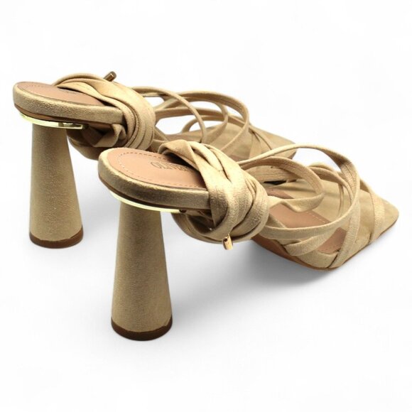 OLIVIA MILLER Womens Beige Strappy Nia Square Toe Flare Lace-up Dress Heeled San - Picture 4 of 6